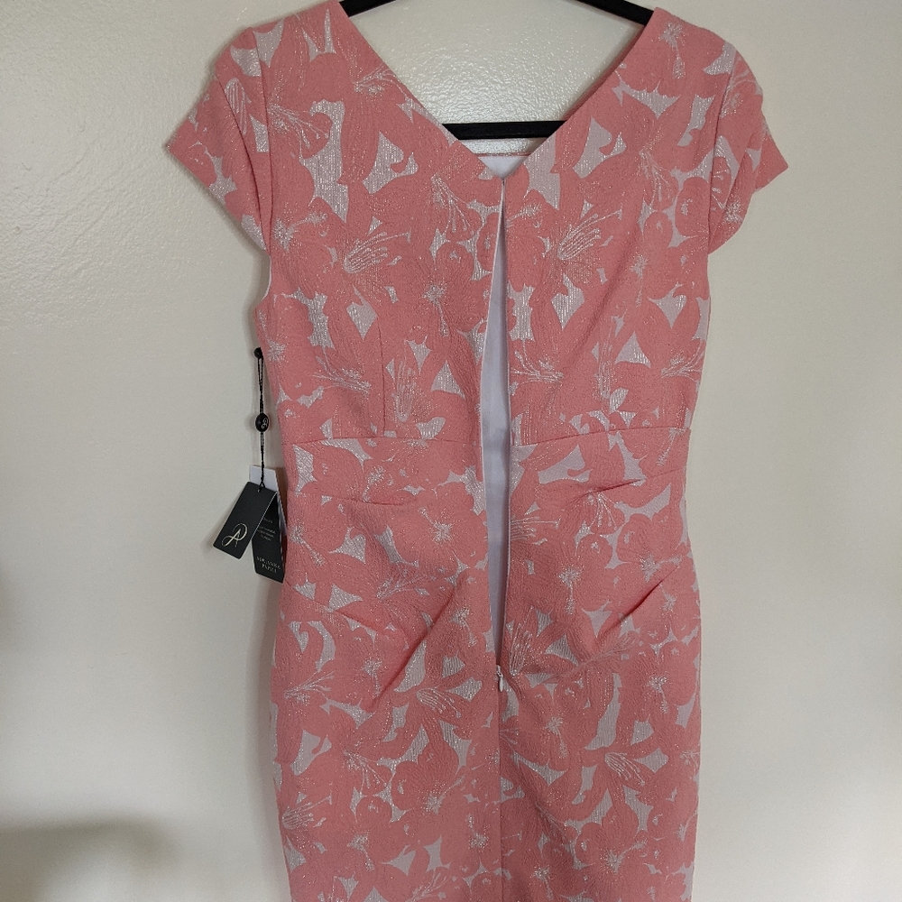 Adrianna Papell Size 8 Hibiscus Jacquard Draped Dress - Picture 7 of 10